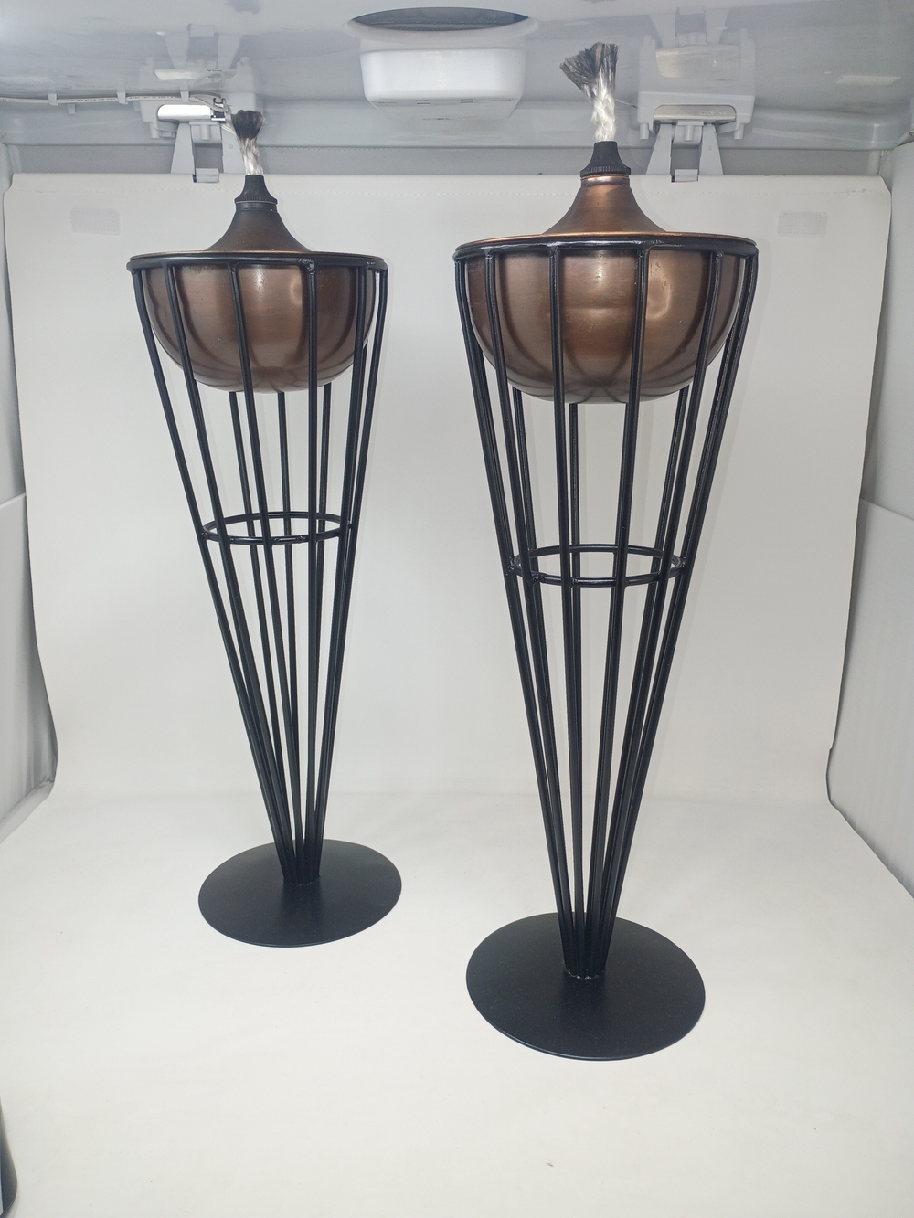 Metal Tiki Torch Set - Black Frame with Bronze Tops